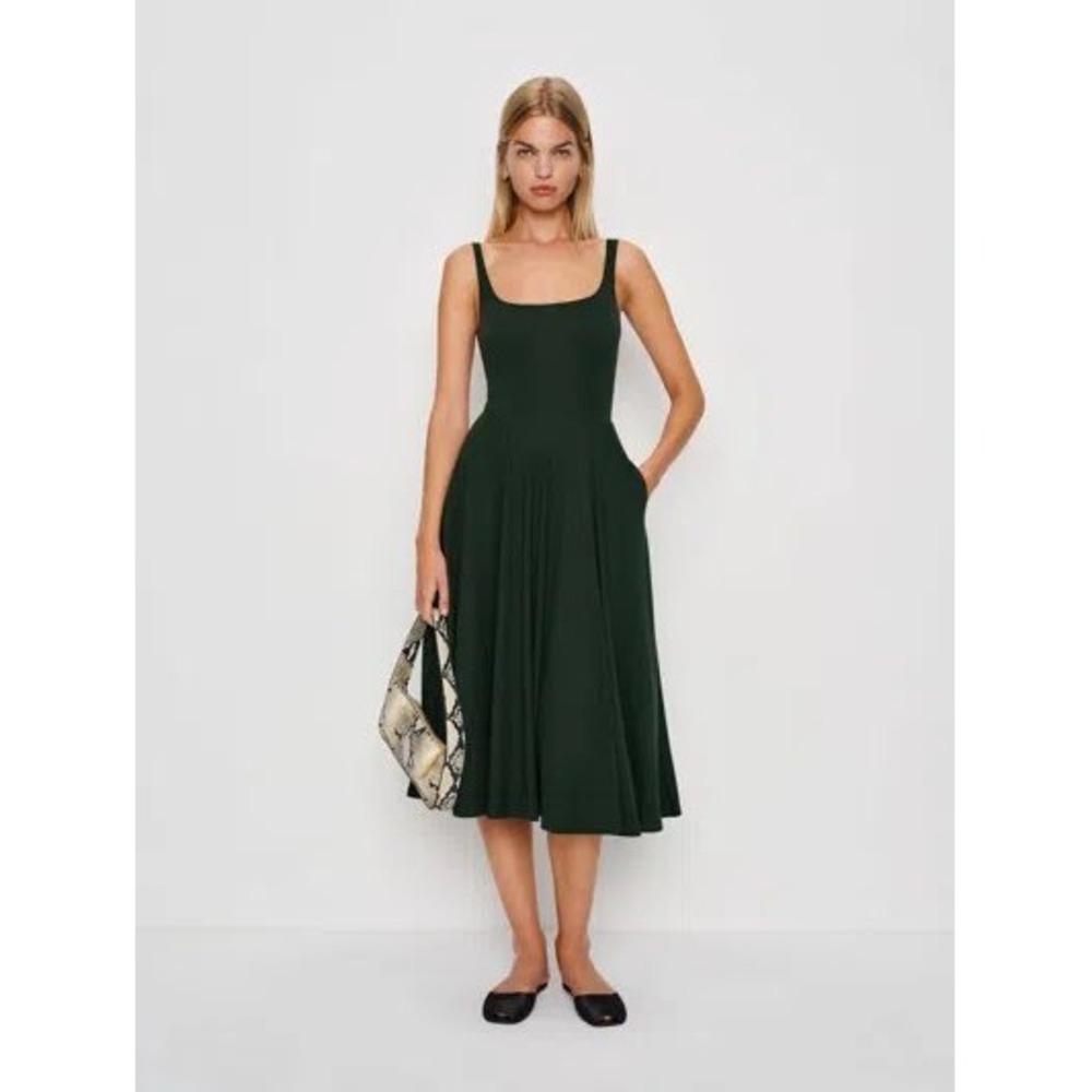 Reformation Rou Knit Midi Dress Women's Small Green Minimalist Formal Wedding